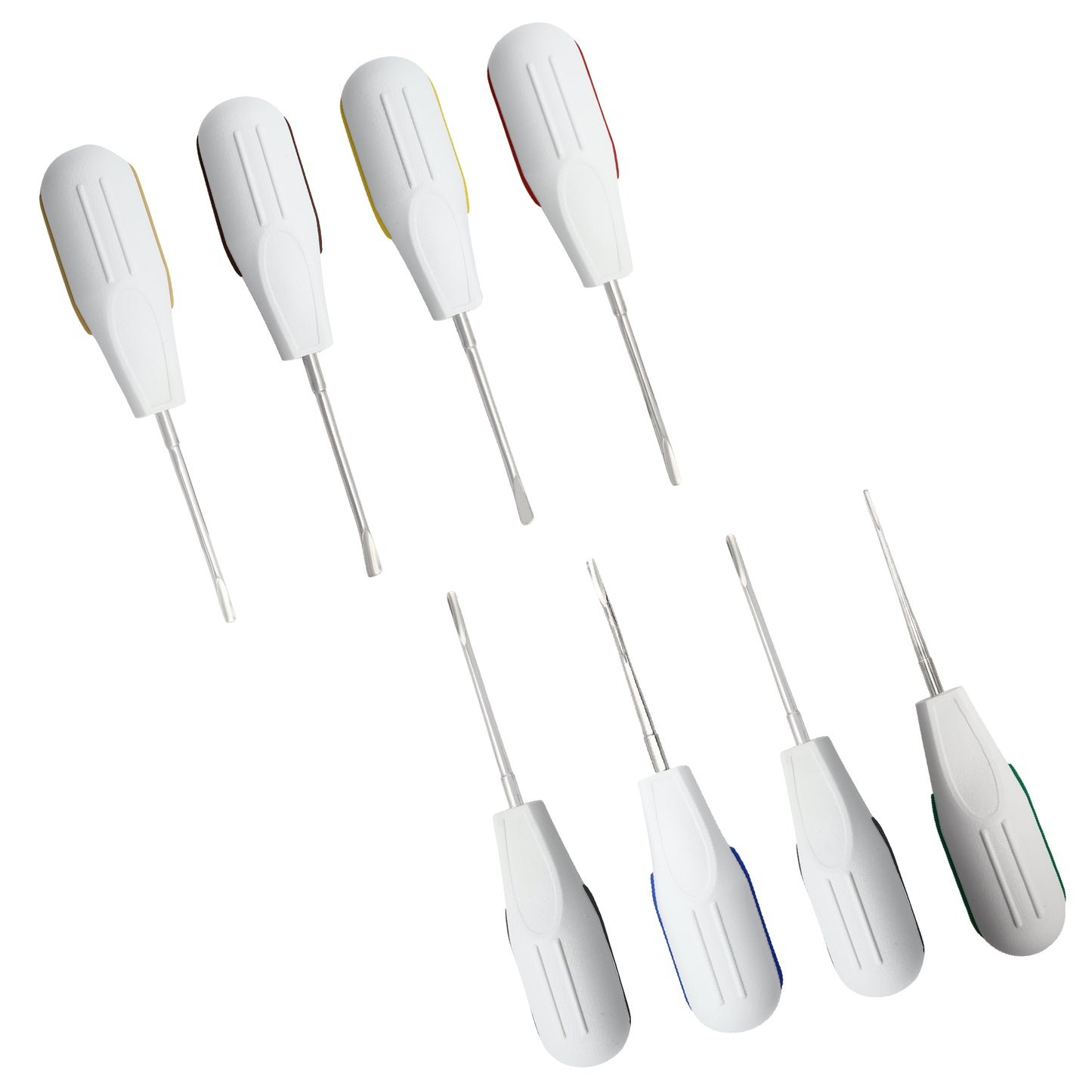 Luxating Root Elevator Set - 8 Pcs (White Handle)